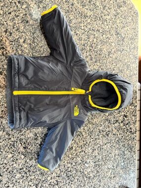 The North Face Kids Hooded Jacket in Charcoal with Yellow Accents